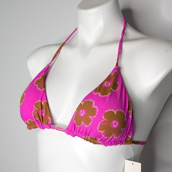 NWT Urban Outfitters Zoey Out From Under Pink Brown Floral String Bikini M/L - Picture 2 of 9